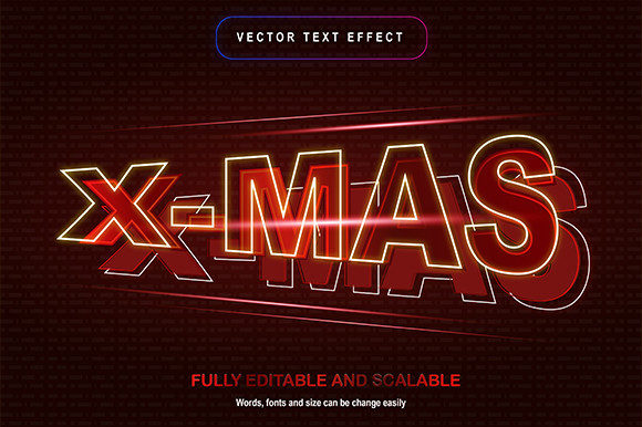 Neon Light Xmas Editable Text: Festive 3D Design