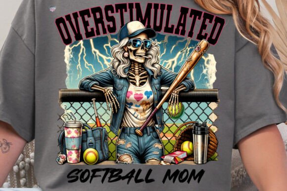 Overstimulated Softball Mom PNG: A Vintage Grunge Design