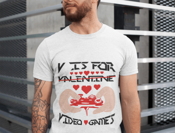 V is for Valentine Video Games: A Unique T-Shirt Design